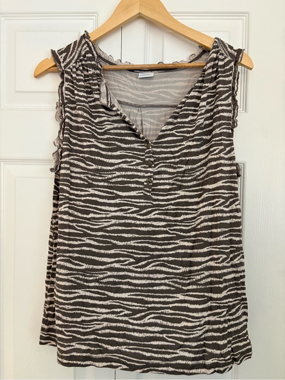 Sleeveless Zebra-Print V-Neck Blouse - Brown & Cream